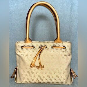 Authentic Dooney & Bourke Vintage Tulip Tassel Tote Tan Jacquard